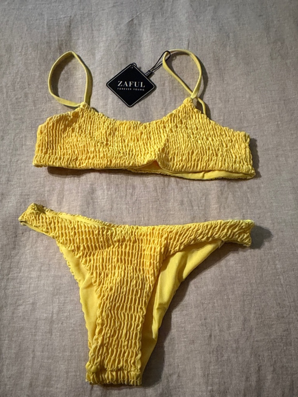 Zaful Yellow Smocked Bikini Set